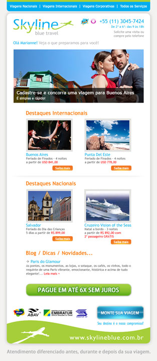 Email Marketing: Skyline - Pacotes de Viagens