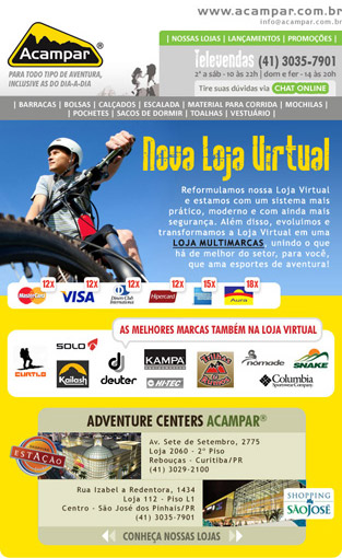 Acampar: E-mail marketing de lan&ccedil;amento da nova loja virtual