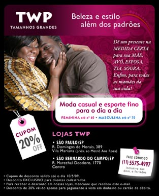 Newsletter: TWP Tamanhos Grandes