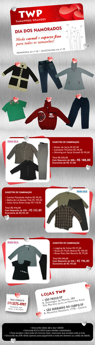 Newsletter: TWP Tamanhos Grandes